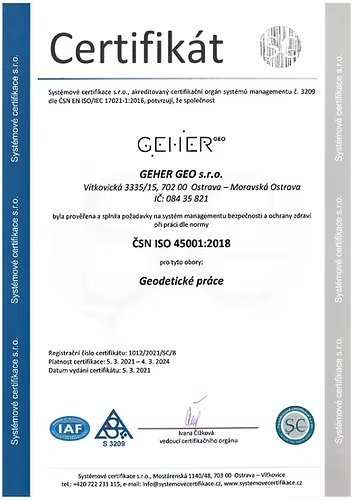 Certifikát ČSN ISO 45001:2018 - náhled, kliknutím zvětšíte